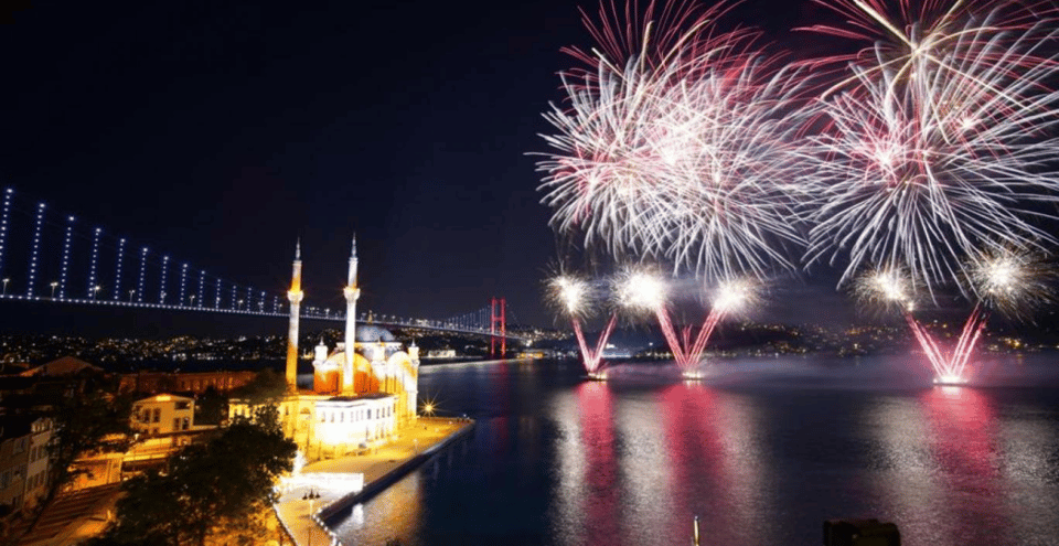 Istanbul: New Year's Eve Bosphorus Dinner Cruise Party 2026 - What you see from the water: palaces, forts, bridges, and nightlife lights